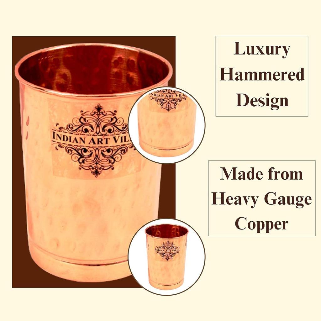 Чистая медь, гладкое стекло с кованым дизайном, для питья, сервировки воды, йоги, аюрведы, объем - 300 мл, упаковка 2 шт.