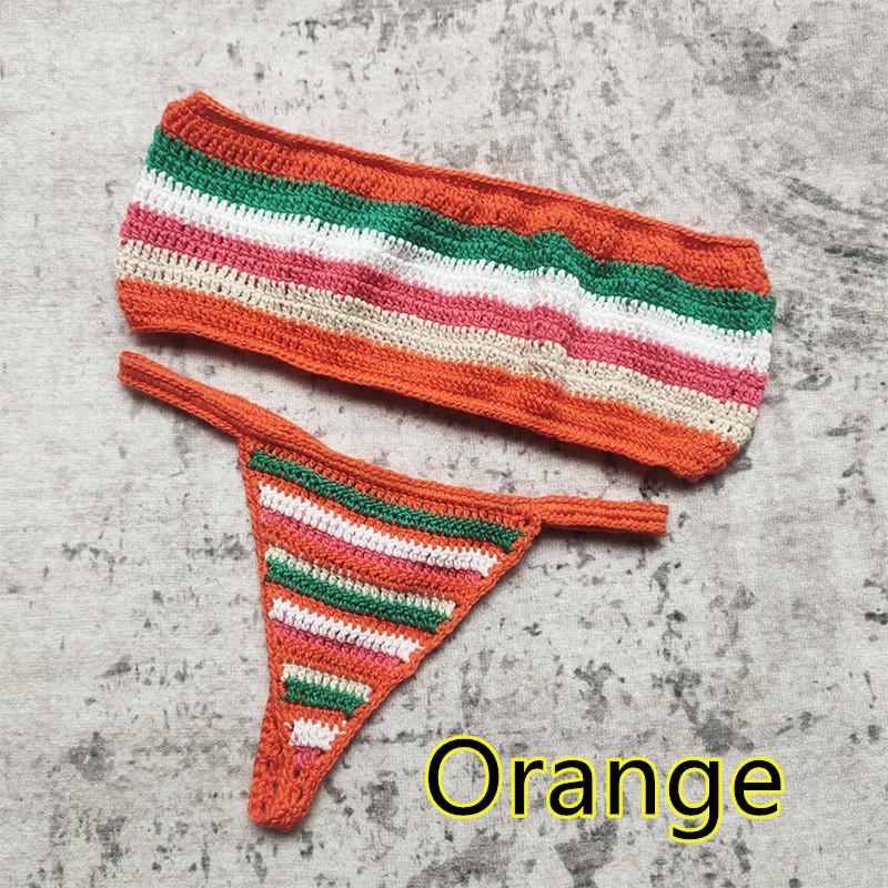 European & American Influencer Striped Handmade Crochet Bikini Set