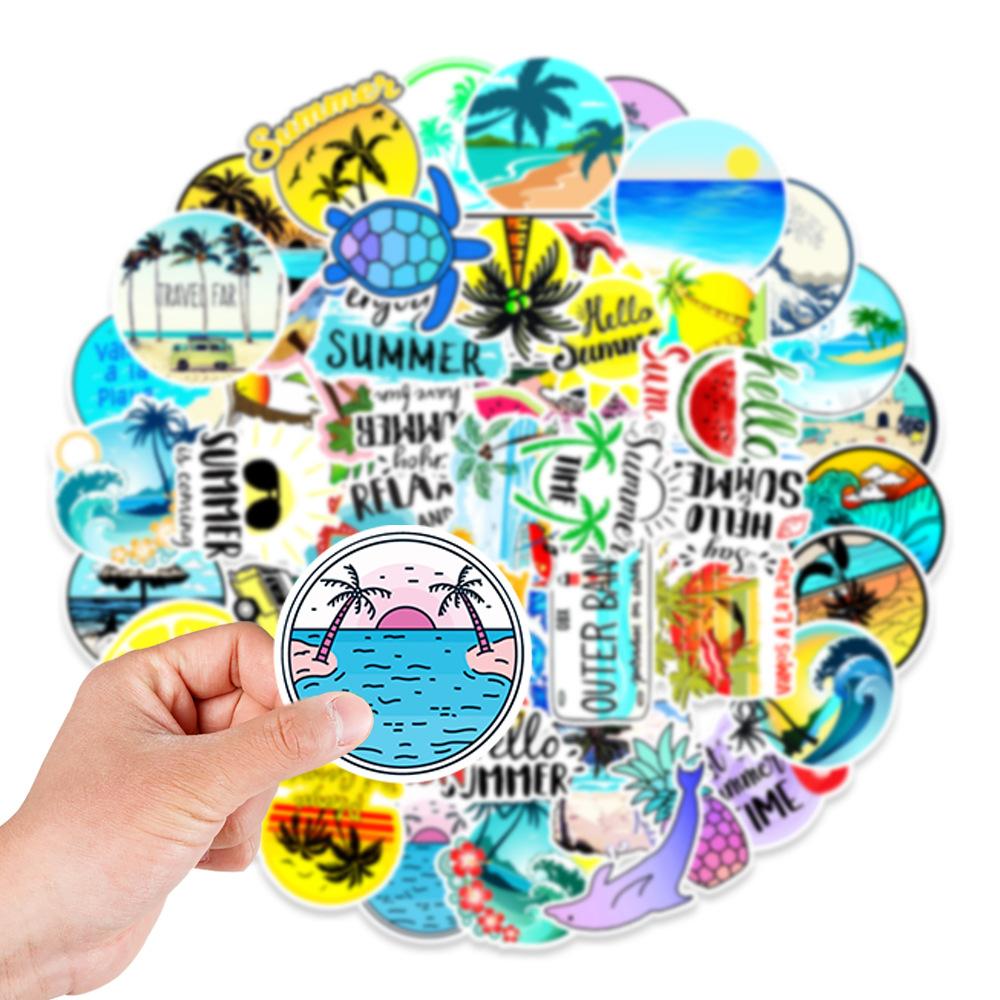 50 Pictures of Enjoying Summer Coconut Trees Beach Graffiti Stickers Skateboard Mobile Phone Kettle Decoration Stickers