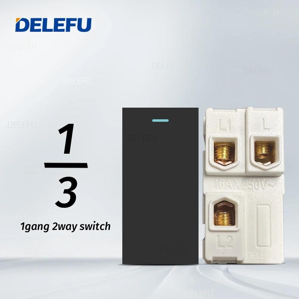DELEFU Israel Socket DIY Blank Board USB TypeC Doorbell Switch 45A 20A Curtain TEL CAT5 TV HDMI SAT Smart Black
