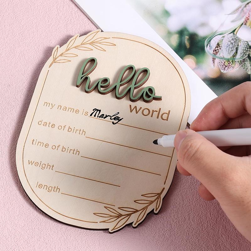 Baby Announcement Sign, 5.91X4.13 Inch Wooden Newborn Announcement Sign Hello World Newborn Sign