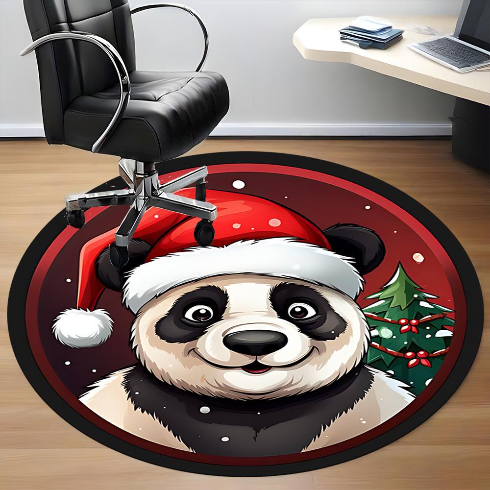 1PC Panda Christmas Office Round Area Rug, Mat Suitable ForOffice, Under Office Chairs Bedroom Living Room Home Decor, Room Deco