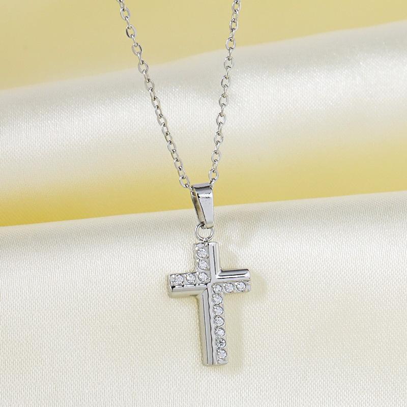 Cross Necklace Women's Summer Full Diamond Simple Versatile Premium Sense Clavicle Chain Light Luxury Micro-inlaid Zircon Necklace Titanium Steel