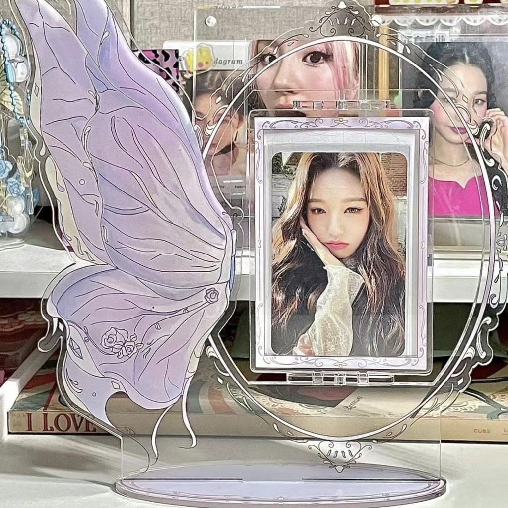 JESJELIU 3 Inch Acrylic Kpop Photocard Holder Butterfly Standing Card Holder Idol Photo Card Frame Display Case Desktop Decor