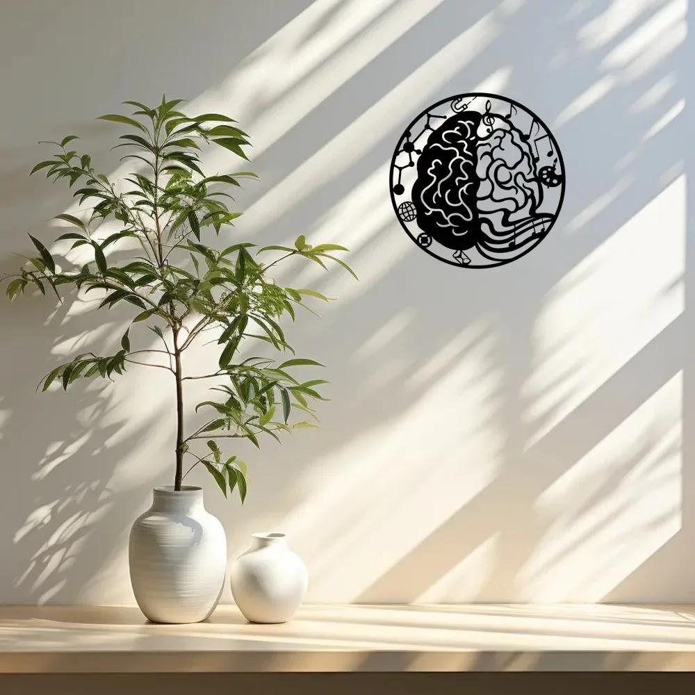 1 шт. Настенное искусство из металла «Левое и правое полушарие мозга» – 24-дюймовая черная железная скульптура для современного украшения дома и комнаты