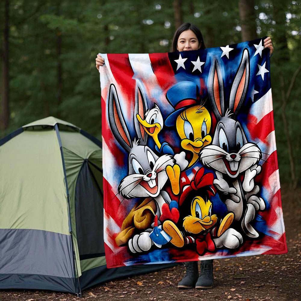 1pc American Looney Tunes Outdoor Blanket, Soft And Comfortable Blanket, Casual Warm, Camping Travel Blanket, Birthday Gift. M71404