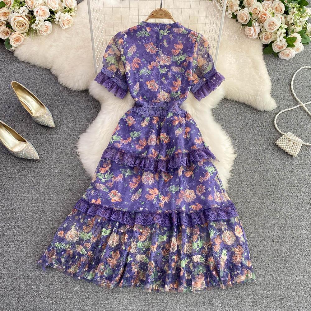 RUGOD Высококачественное темпераментное сетчатое платье с принтом из бисера и вышивкой в ​​форме буквы А, элегантное длинное летнее платье