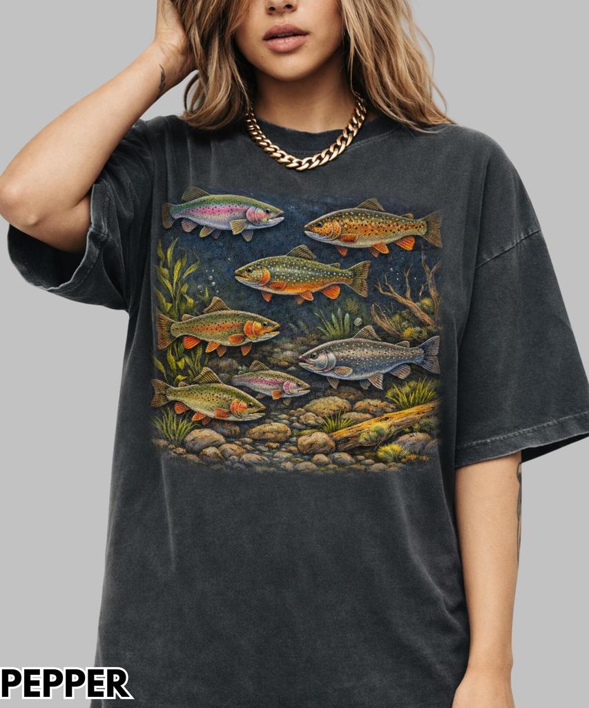 Vintage Trout 90s Graphic T-Shirt,Retro Rainbow Trout Tee,Vintage River Wildlife Graphic Tee,90s Lake Nature Top,Angler Fisherman Gift