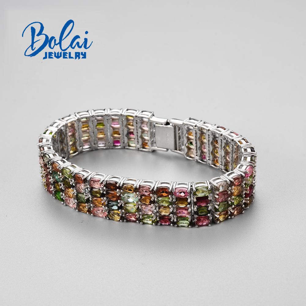 Роскошный натуральный многоцветный браслет с турмалином, стерлинговое серебро 925 пробы, модные женские ювелирные украшения, юбилей, праздничная одежда