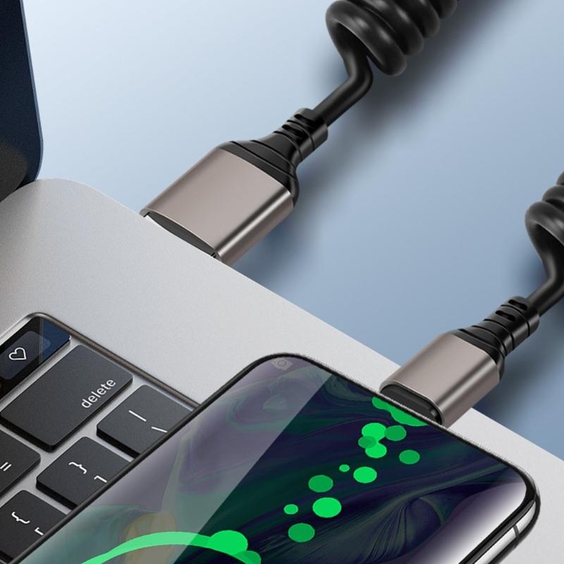 Кабель USB C/A на Type C Кабель для быстрой зарядки 6A Спиральный шнур для автомобиля Автомобиля Телефонов Эффективный шнур питания