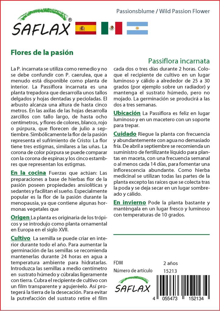 SAFLAX Дикая пассифлора - 5 семян - Passiflora incarnata