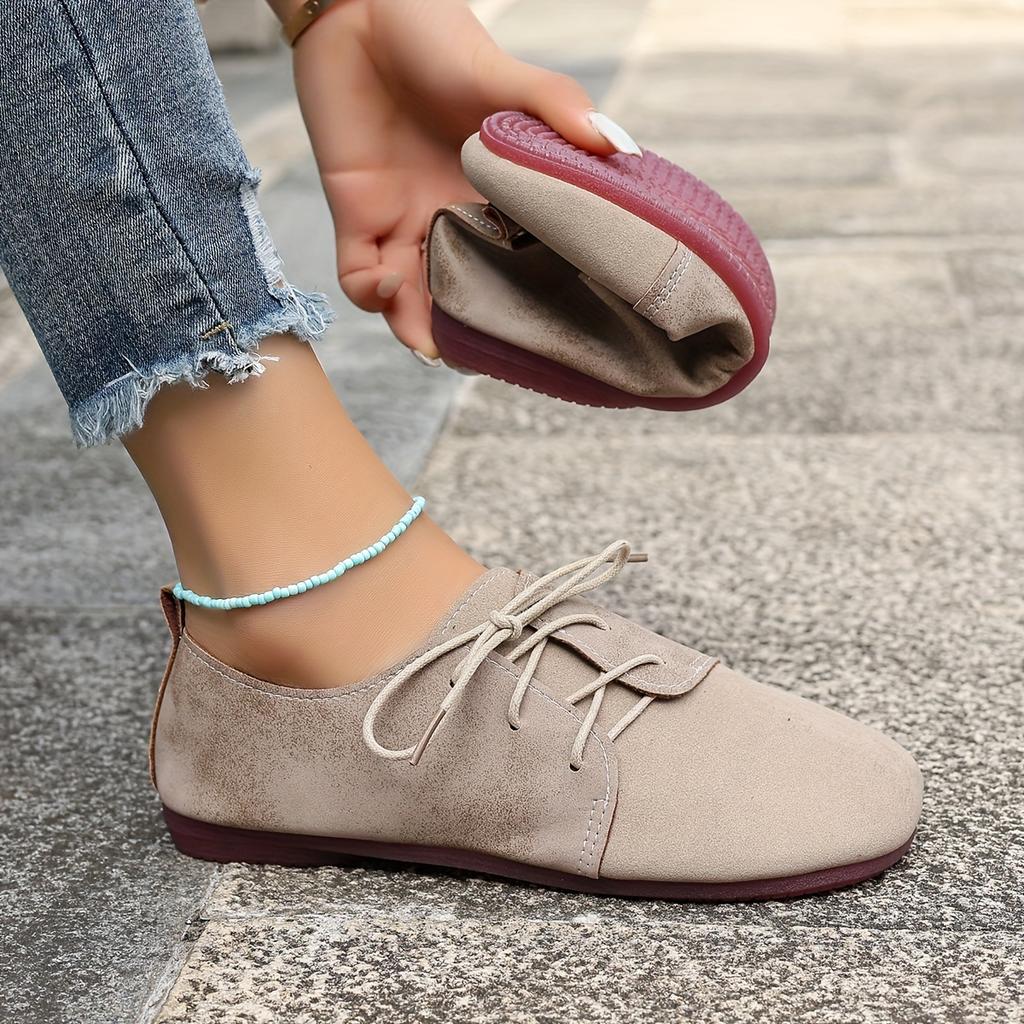 Plus Size Women's Shoes Vintage-Style Flat Casual Versatile Women's Single Shoes Low-Top Front Lace-Up Loafers