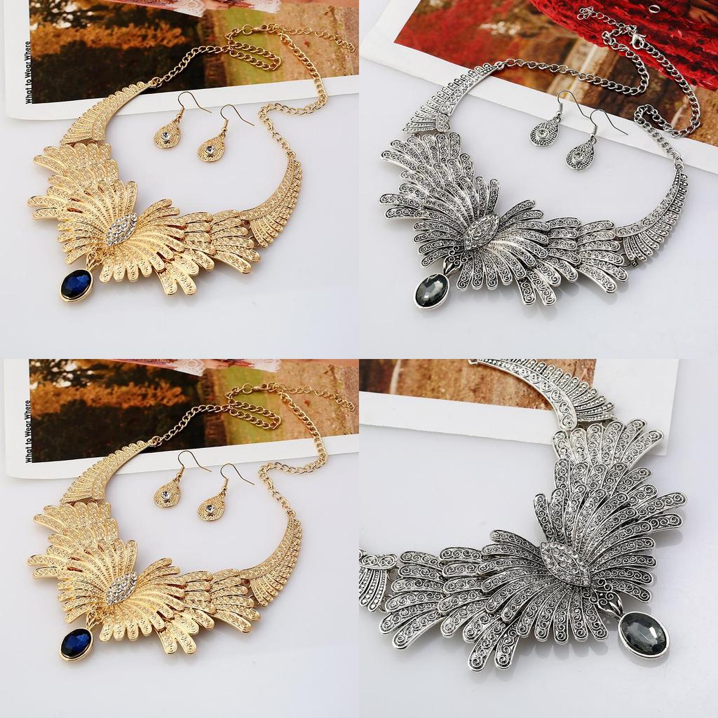 Art Deco Style Alloy Necklace And Drop Earrings Set For Vintage Fashion Enthusiasts