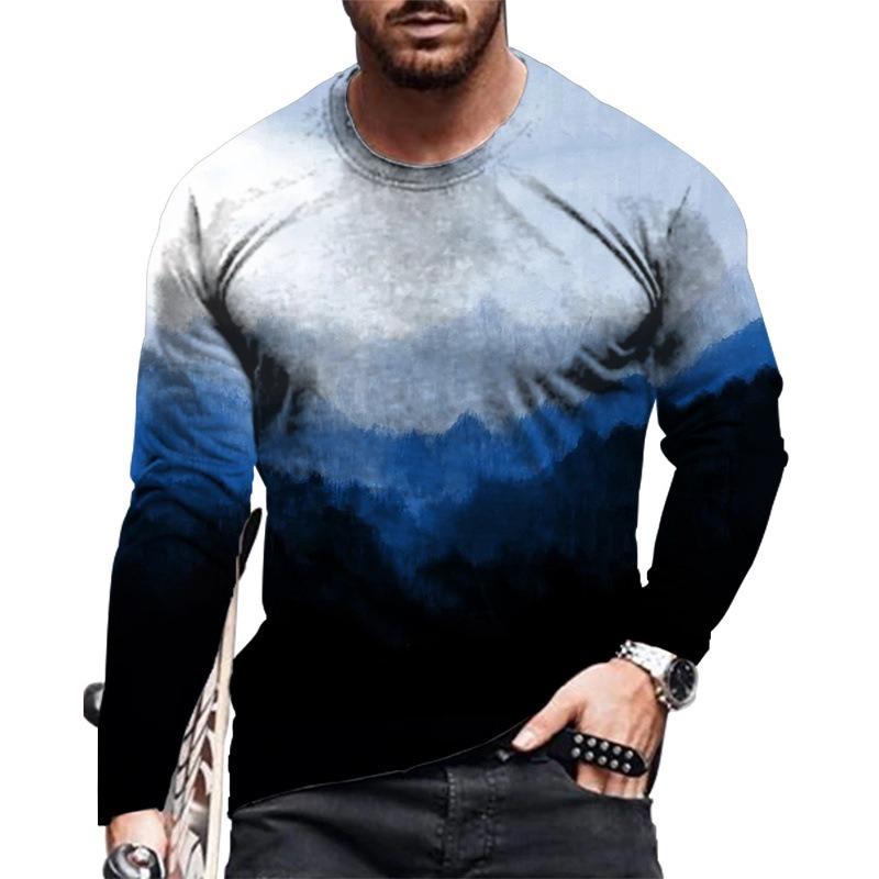 Men's Spring and Autumn Long Sleeve T-shirt Men's Loose Round Neck Hoodie 3D Printed Printed Long Sleeve Top