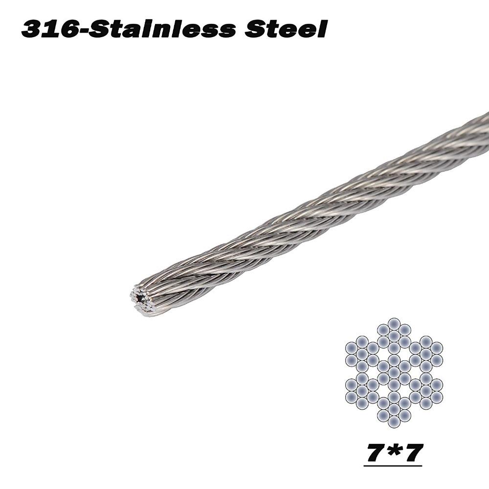 T316 Marine 1/8 Inch Stainless Steel Aircraft Wire Rope for Deck Cable Railing Kit,7x7 100/164 Feet