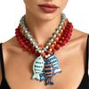 Starfish Shell Charm Fish Starfish Pendant Necklace Colorful Beads Boho Necklace  Jewelry Gifts