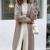 Knitted Women Cardigan Autumn Winter Casual V Neck Mid Length Coat Fashion Loose Solid Color Office Lady Sweater