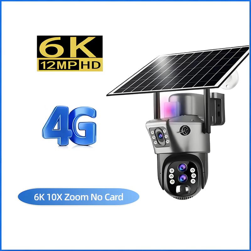 LS VISION 10x Zoom 4G SIM Solar Camera Outdoor 6K 12MP Three Lens HD Night Vision IP Surveillance Camera Security Protection PTZ CCTV Cam