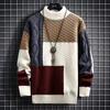 Autumn and Winter Thickened Knitted Pullover Sweater with Color Matching and Stitching Design