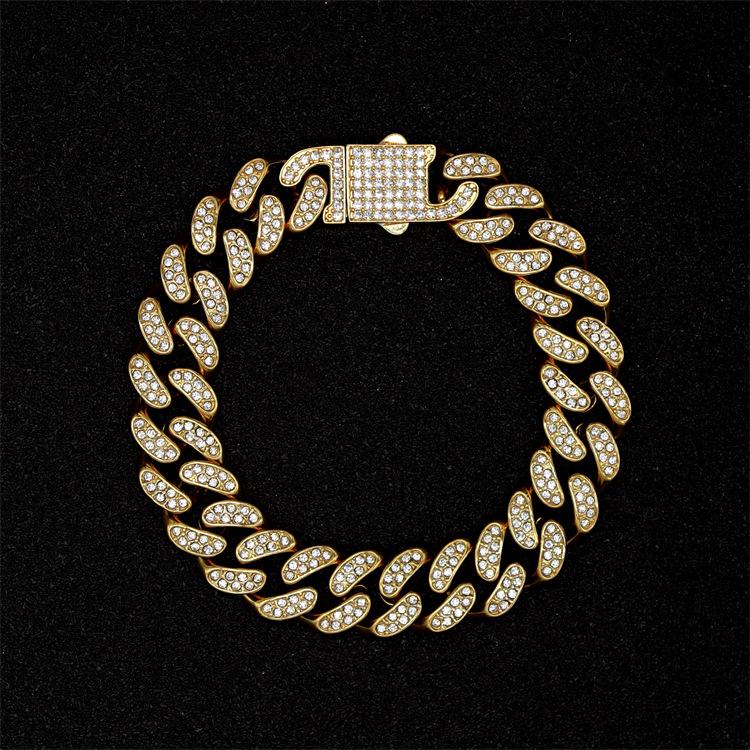 Pvd 18k Gold Color Hip Hop 11MM 15MM 19MM Width 316 Stainless Steel with Two Row Rhinestone Iced Out Cuban Link Chain Necklace