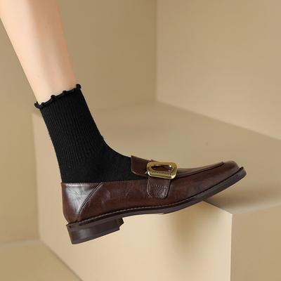 Новая модная одинарная обувь закрывает ноги повседневная на толстой подошве нескользящая женская обувь однотонная черная большой размер круглый носок на четыре сезона маленькая кожа