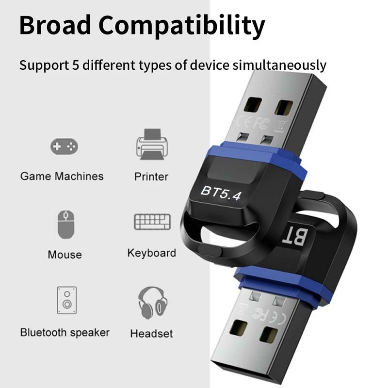 USB Bluetooth 5.4 адаптер беспроводной музыкальный передатчик приемник Bluetooth Dongle беспроводной USB адаптер для компьютера ПК ноутбука