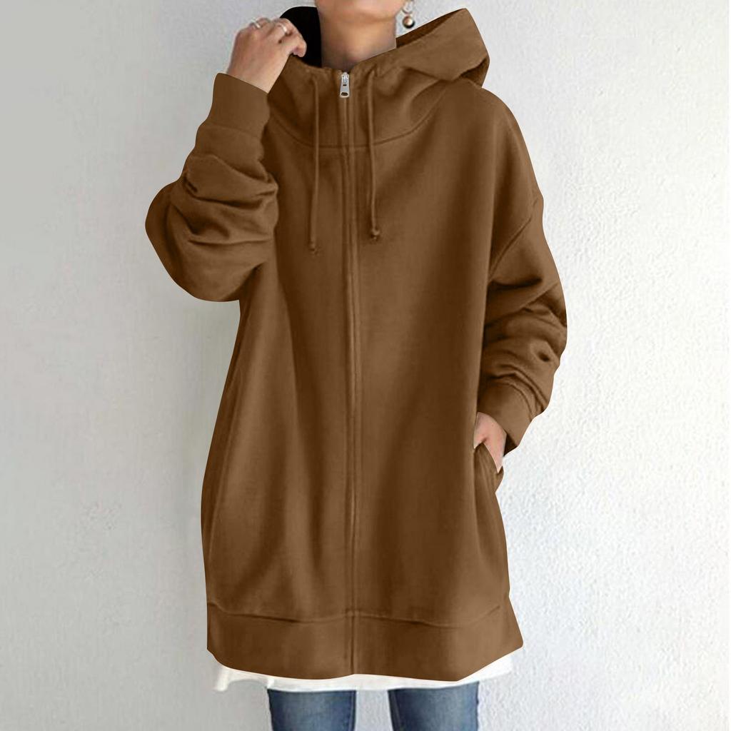 Женская толстовка с капюшоном на молнии, длинная, легкая, свободная, с длинным рукавом, повседневная, с карманами