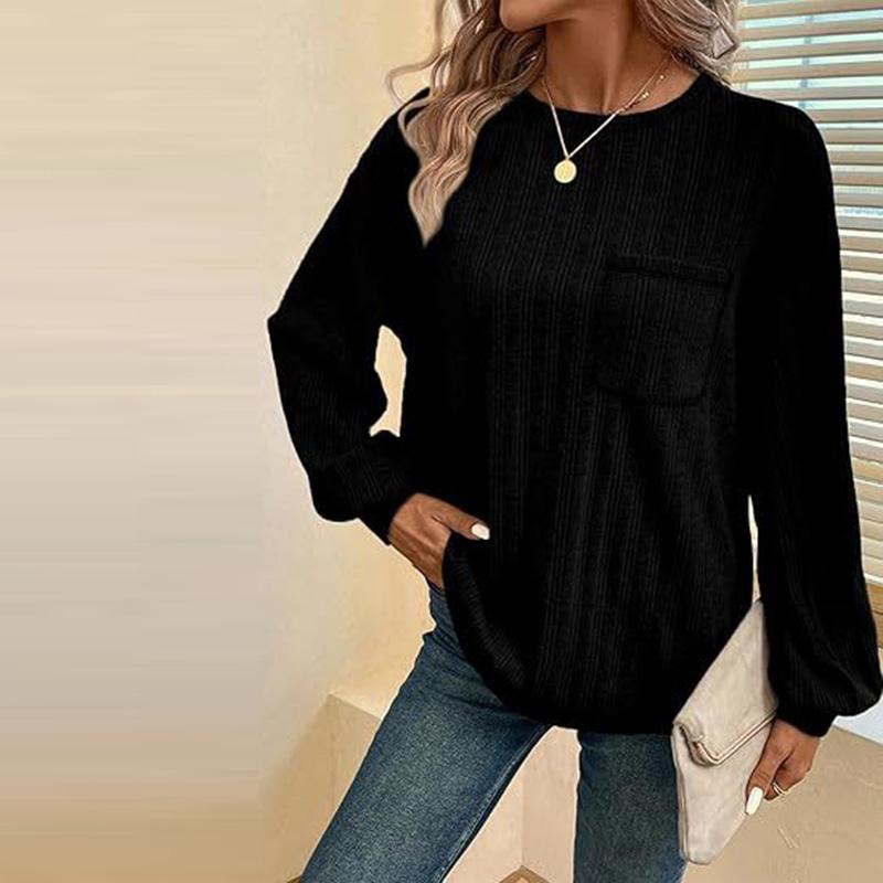 Круглый вырез Темперамент однотонный трикотажный пуловер женская футболка с длинными рукавами свободный повседневный топ осенняя нижняя рубашка