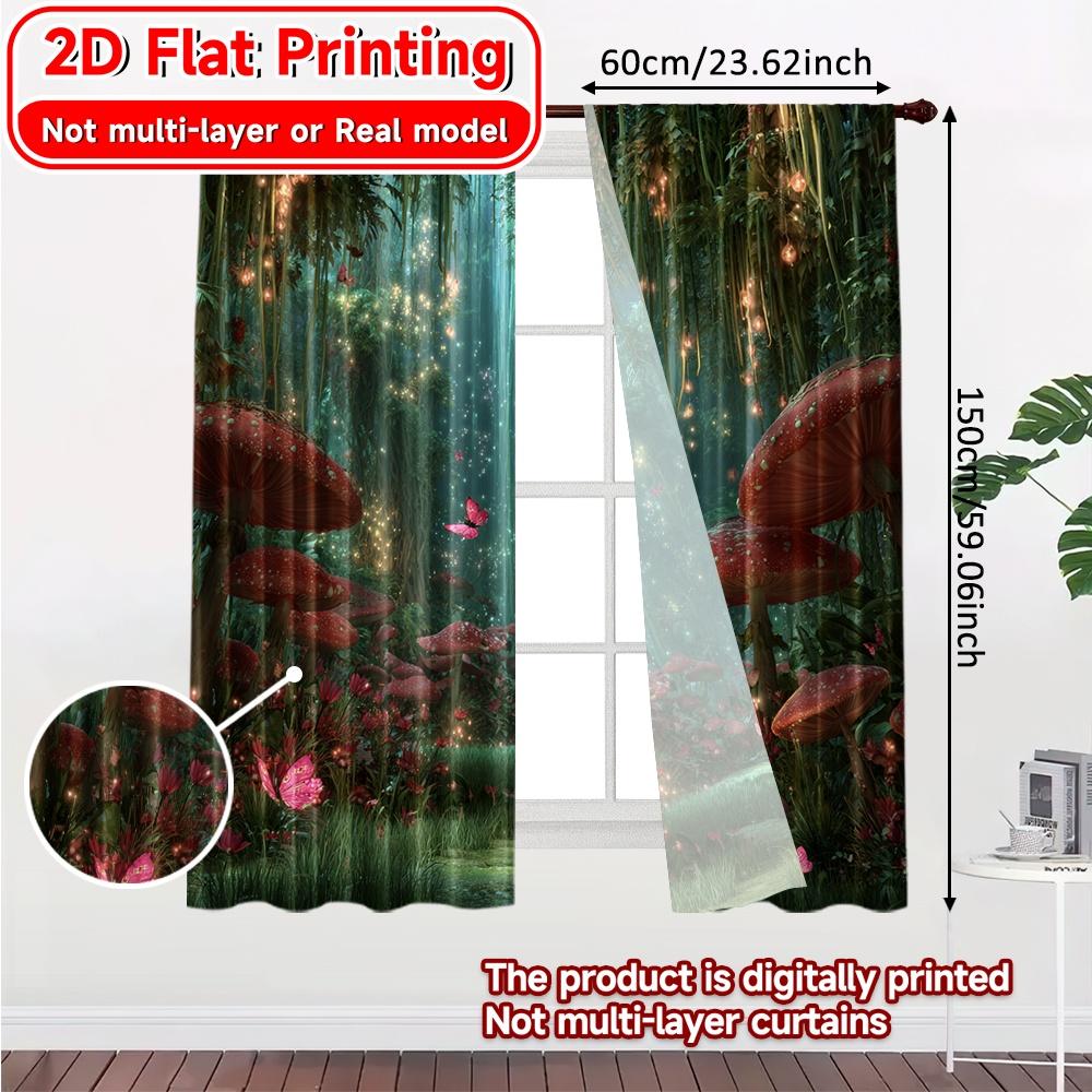 2D Flat Printing,2pcs Enchanted Glade Modern Curtains Roller Blinds Fabric Curtains Versatile All Decorative for Living Room,