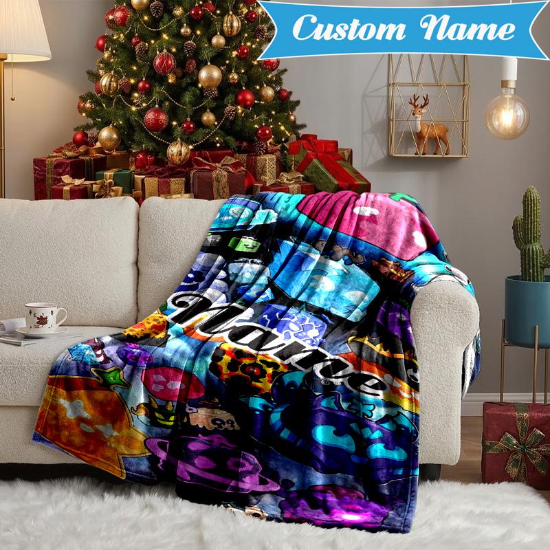 Custom Name Blox Fruits Blanket Lightweight Ideal Bedding Blanket Perfect for Travel, Camping, Living Rooms, Sofas, Christmas gift