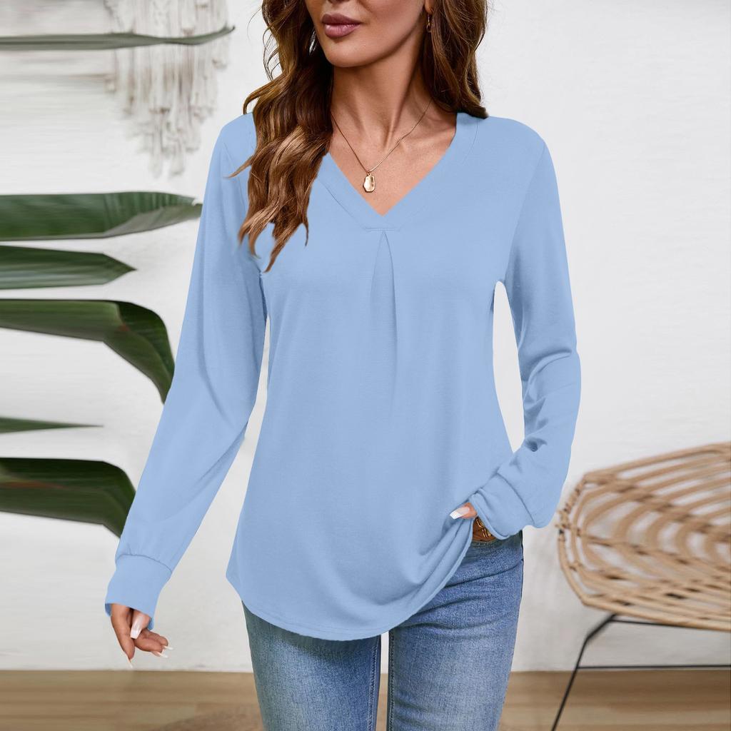 Женская блузка с длинным рукавом и V-образным вырезом, деловая повседневная туника, топ свободного кроя, рабочая рубашка