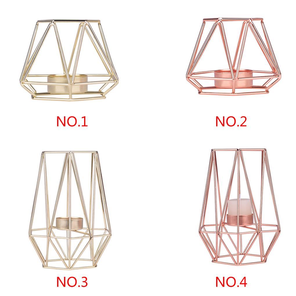 Gold Iron Candleholders Geometric Candlestick Tealight Votive Candle Cup Home Decoration