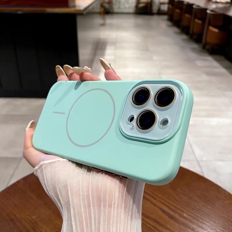 Applicable To IPhone16 Liquid Matte Silicone Thin Circle Magnetic Suction Phone Case Apple 15 Lens Film Full Inclusive Protection Case