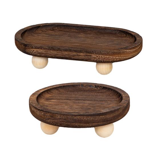 Wooden Riser Tray Multi-functional Round Oval Decorative Tray Pedestal Stand Bathroom Counter Jewelry Organizer Tray Decor
