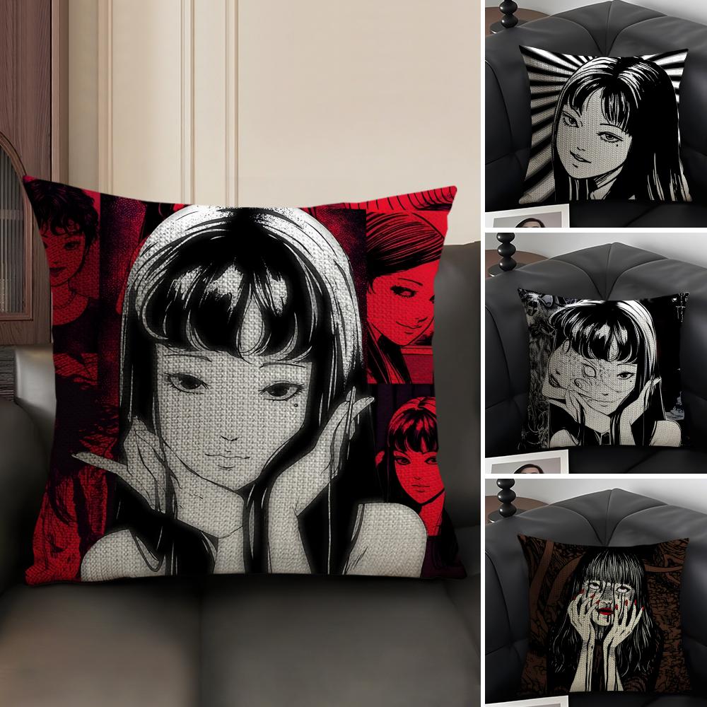 TTomie JunjiitoesS Comic Cushion Cover Natural Linen Organic Fabric DoubleSided Printing Sofa Home Decor Gift Pillow Case