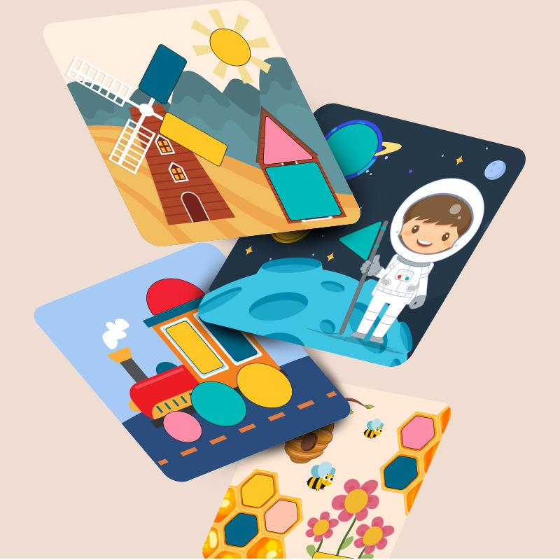 Wooden child geometry pairing cognitive animal scene puzzle tangram enlightenment intellectual building block toy