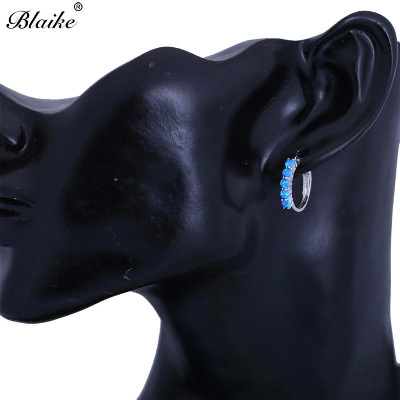 Blaike, круглые серьги-кольца из стерлингового серебра 925 пробы для женщин, синие/белые серьги с огненным опалом, круглые серьги с радужным камнем, пирсинг, украшения для ушей