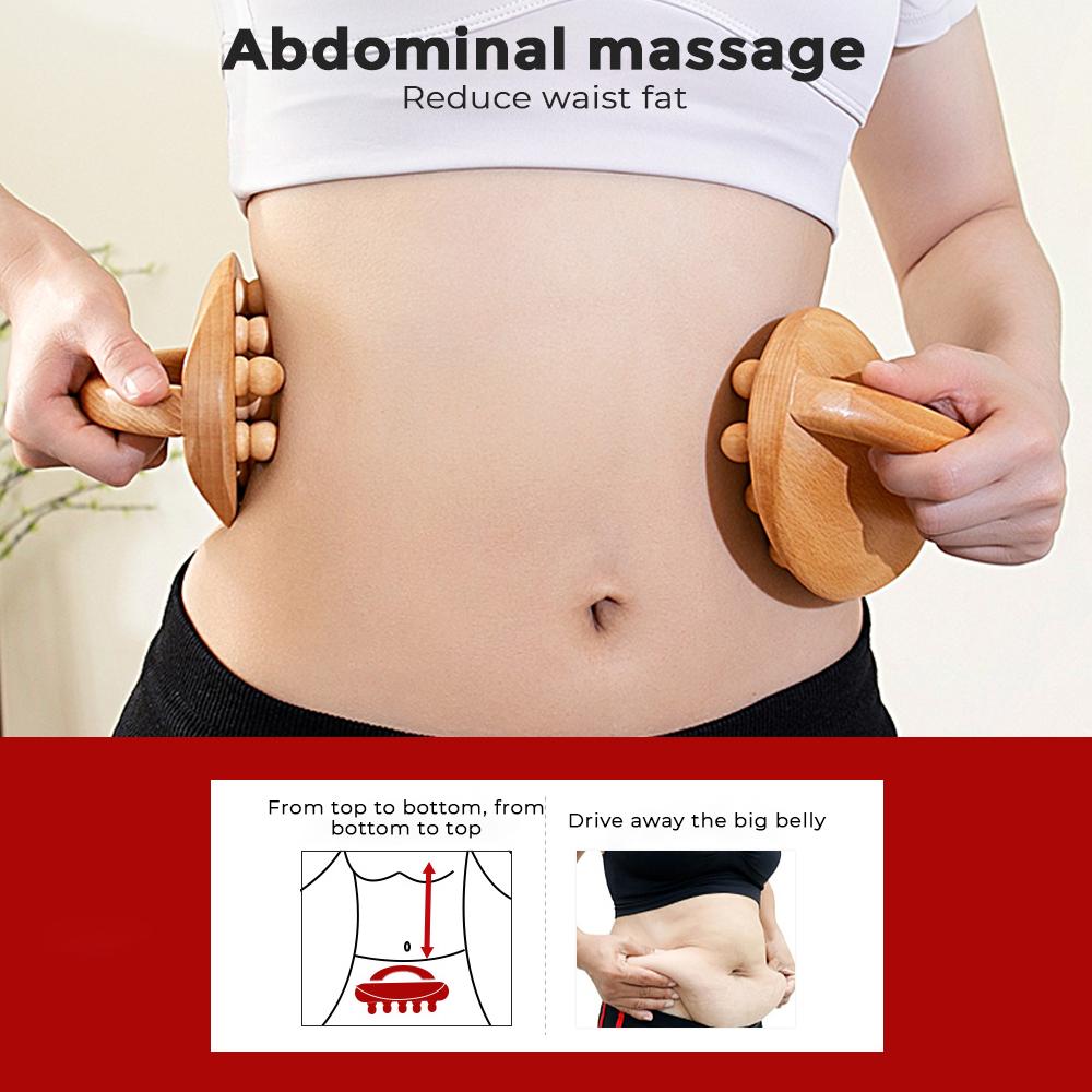 14 Beads Handheld Gua Sha Massage Brush Natural Wood Waist Leg Body Meridian Scraping SPA Therapy Anti Cellulite Relaxation Tool