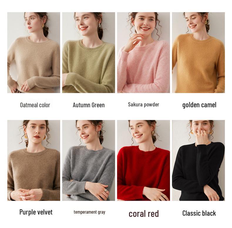 Women's Cashmere Sweater - 2025 Autumn/Winter, Round Neck, Thick, Solid Color, Loose Fit, Slimming Base Layer.