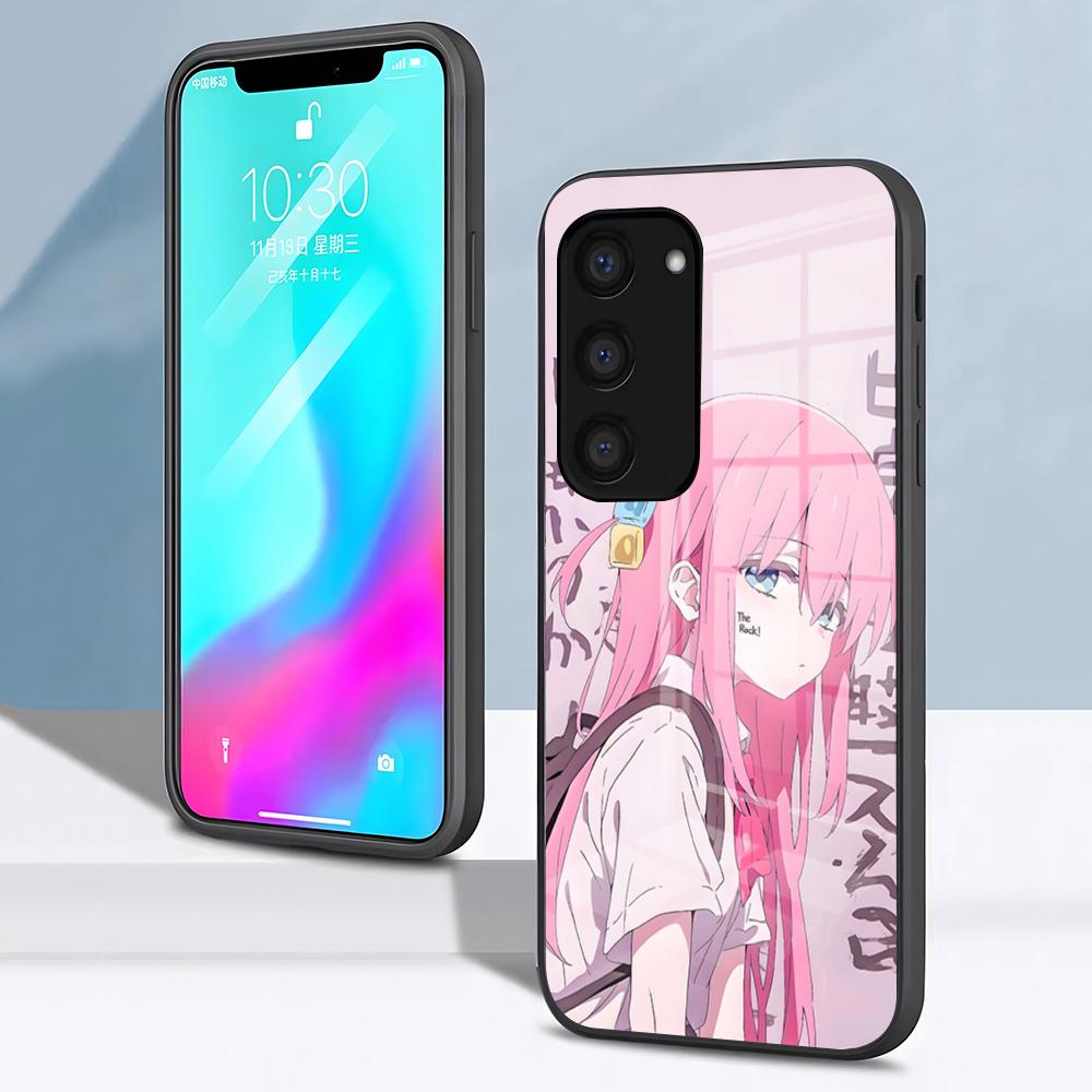 Чехол для телефона B-Bocchi The Rock H-Hitori Gotoh для Samsung S26 S25 S24 FE S23 S22 S21 Plus S20 Ultra Note20Ultra Черная стеклянная крышка