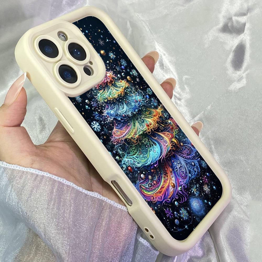 JT176 Цветная Рождественская елка с мерцанием для iPhone 17 16 15 Pro Max Samsung S26 S25 Ultra A17 A16 A07 A56 Xiaomi 15T Redmi 15c 14C Мягкий ТПУ чехол