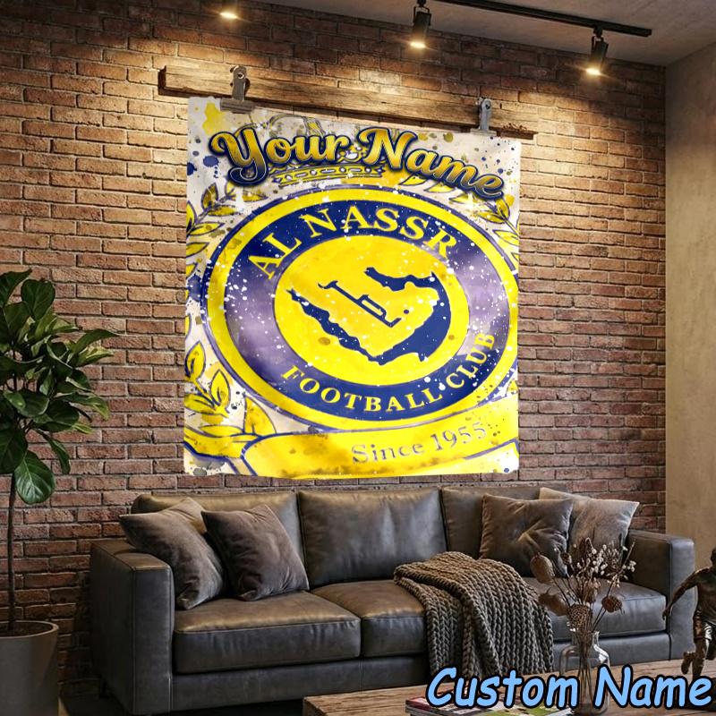 Custom Name Al-Nassr Football Club Hanging Tapestry Background Tapestry for Bedroom Living Room Dorm,Home Party Wall Decoration,Fan Gifts