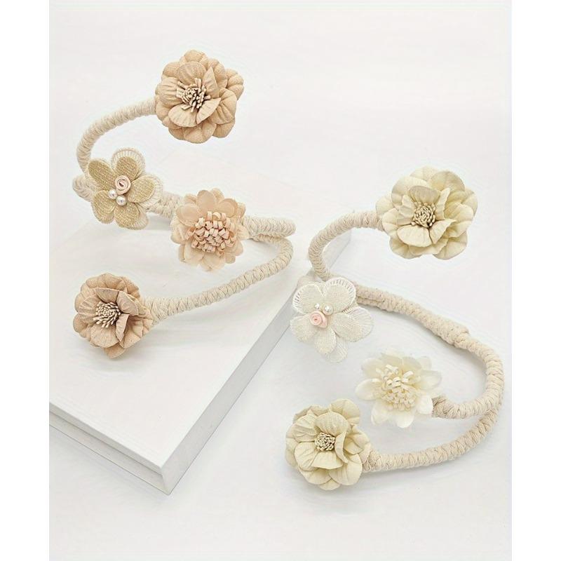 2 шт. Элегантные 3D подхваты для штор с цветочным дизайном - Розовый полиэстер, украшенный жемчугом, текстура, напоминающая веревку, для домашнего декора спальни и гостиной