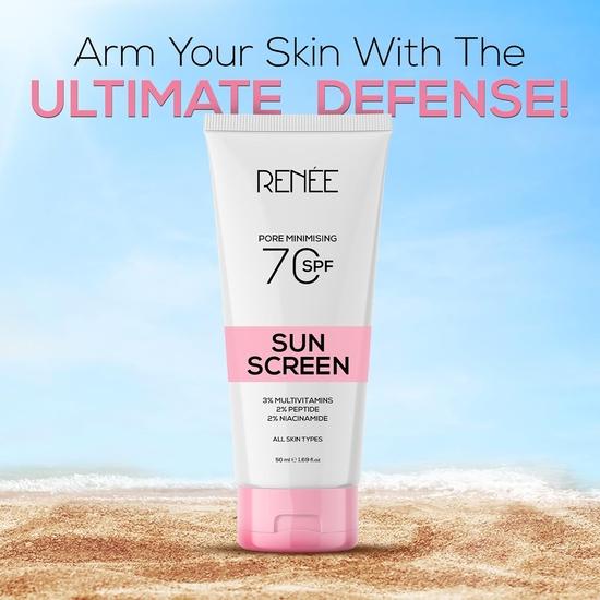 Солнцезащитный крем RENEE для сужения пор Spf 70 с 2% ниацинамида для всех типов кожи, 2% пептидов и 3% мультивитаминов, 50 мл