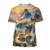 3D Printed Landscape T-shirt Chinese Art Painting T Shirt For Men Fashion Round Neck Short-sleeved Oversized Summer Tees Tops