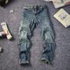 Мужские джинсы прямого кроя с тиснением и потертостями в стиле «американское ретро», коллекция осень 2024 г., свободный крой с резинкой и уникальной строчкой «обезьянка».
