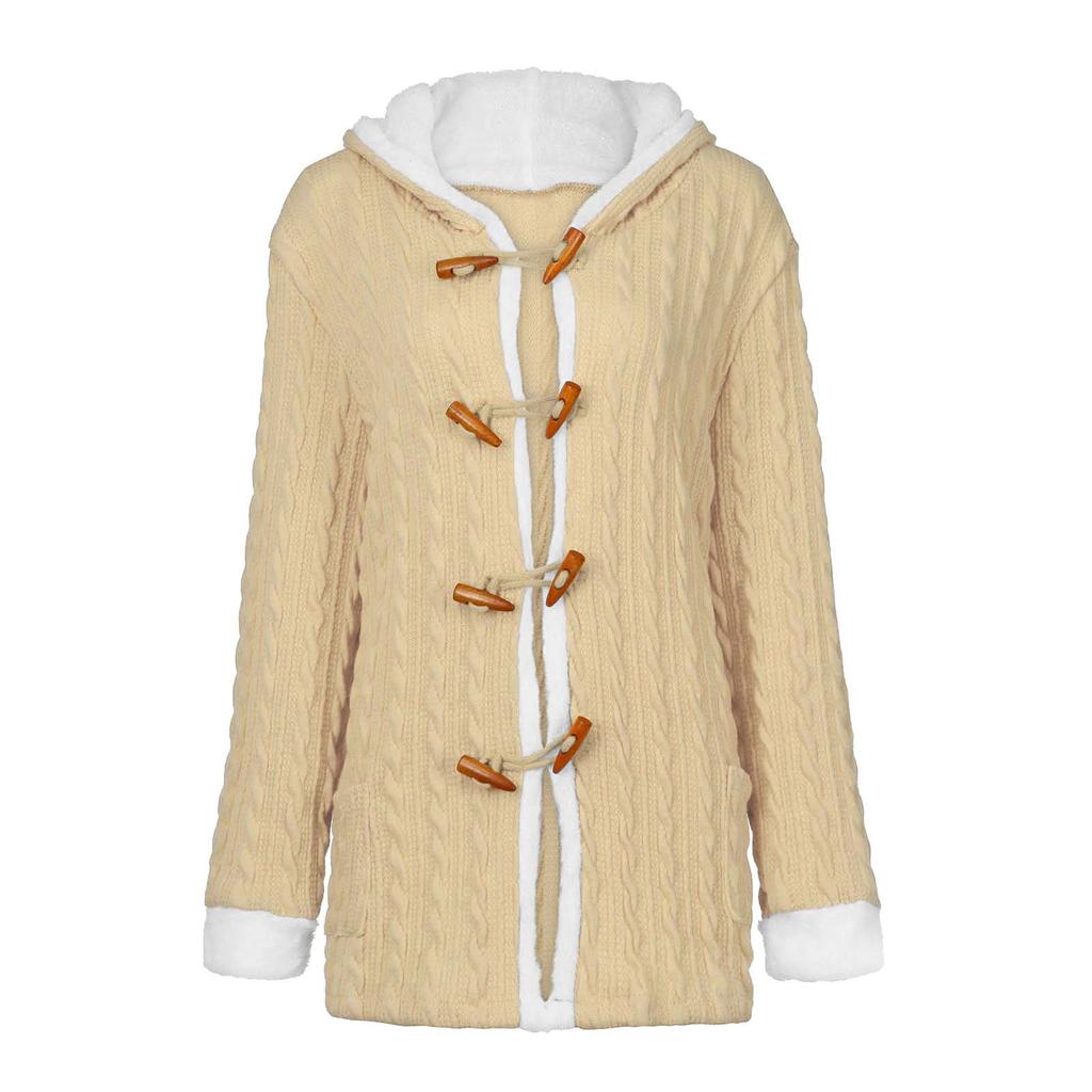 Женский повседневный вязанный кашемировый кардиган на пуговицах с длинным рукавом, толстый теплый кардиган с капюшоном, пальто