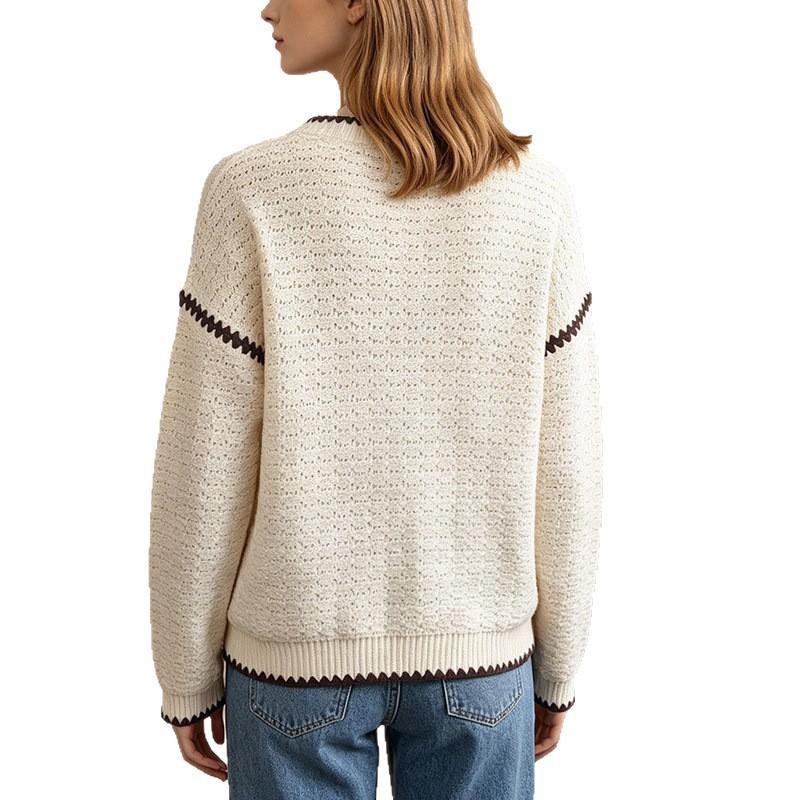 Womens Fashion Color Block Crew Neck Pullover Knit Sweater Fall Casual Loose Fit Top