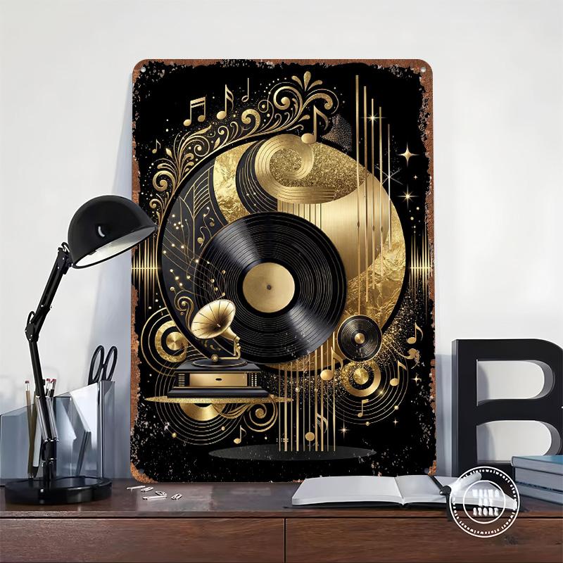 Retro Vinyl Golden Music Art Poster Customized Wall Art Vintage Metal Signs Retro Tin Plaque for Man Cave Room Decoration Gaming