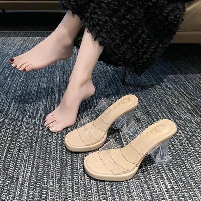 Наступить в дерьмо, водонепроницаемый стол на толстом основании, прозрачное слово с тапочками на высоком каблуке, женщины носят хрустальные и крутые тапочки на толстом каблуке